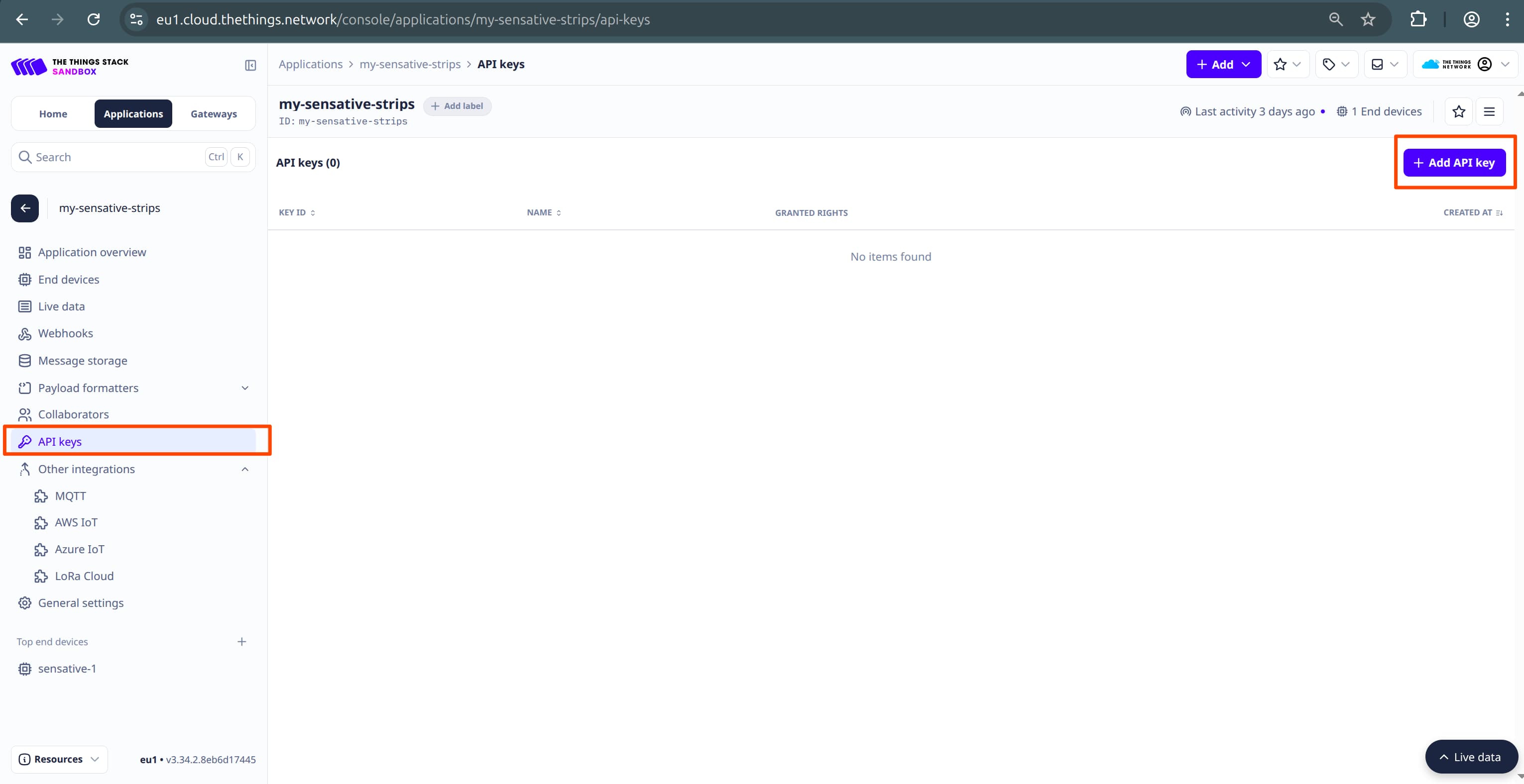 TTN Create API Key