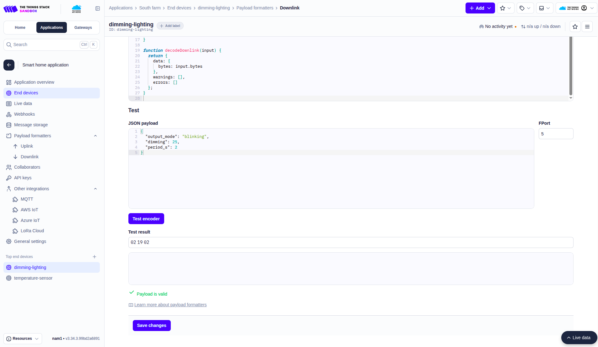 Downlink payload formatter