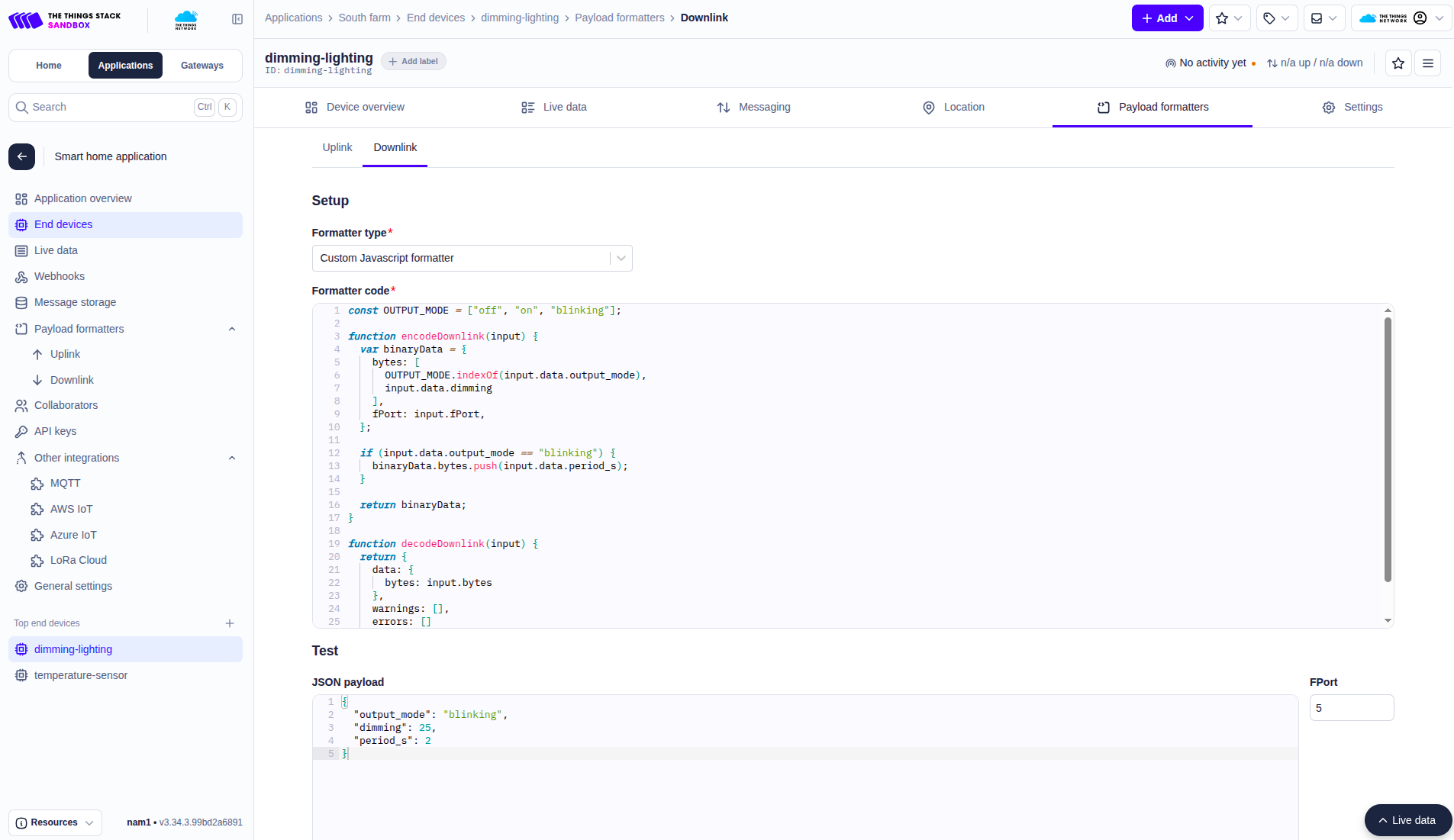 Downlink payload formatter
