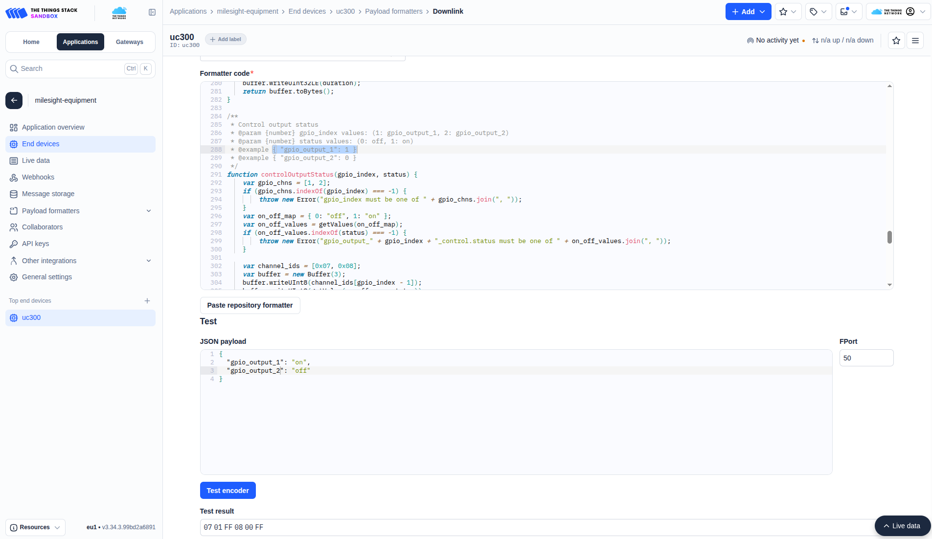 Downlink payload formatter