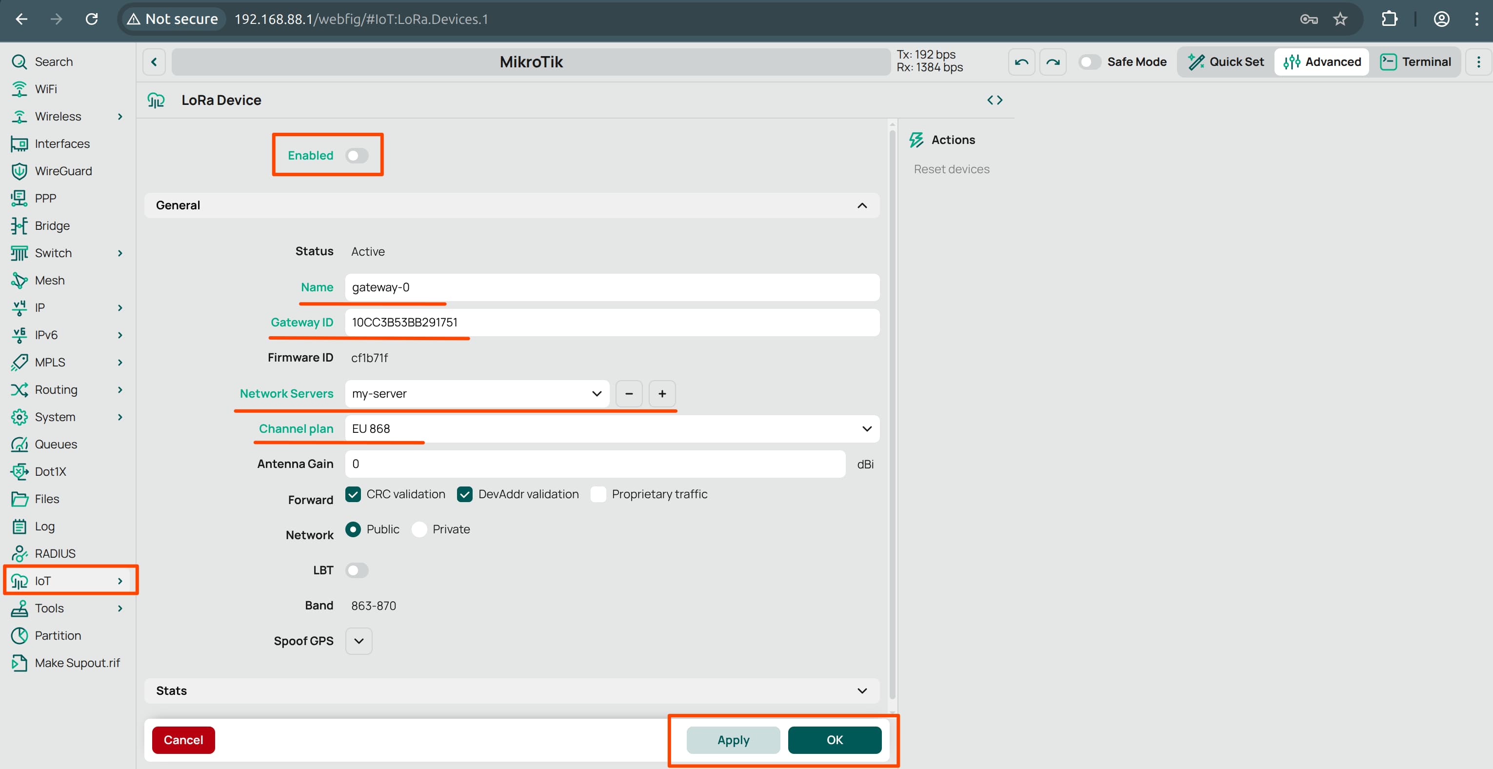 Mikrotik Lora Settings