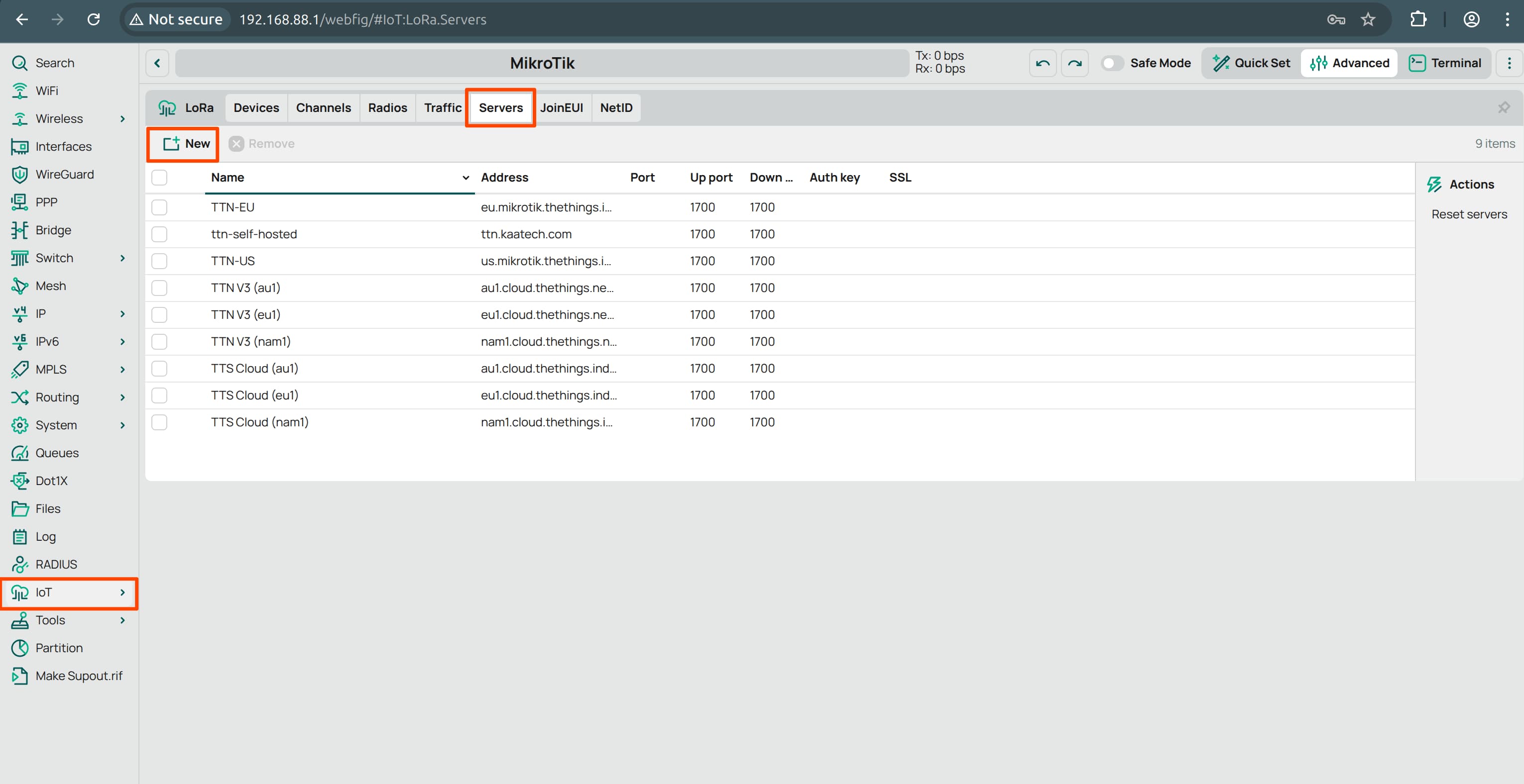 Mikrotik Network Servers Tab