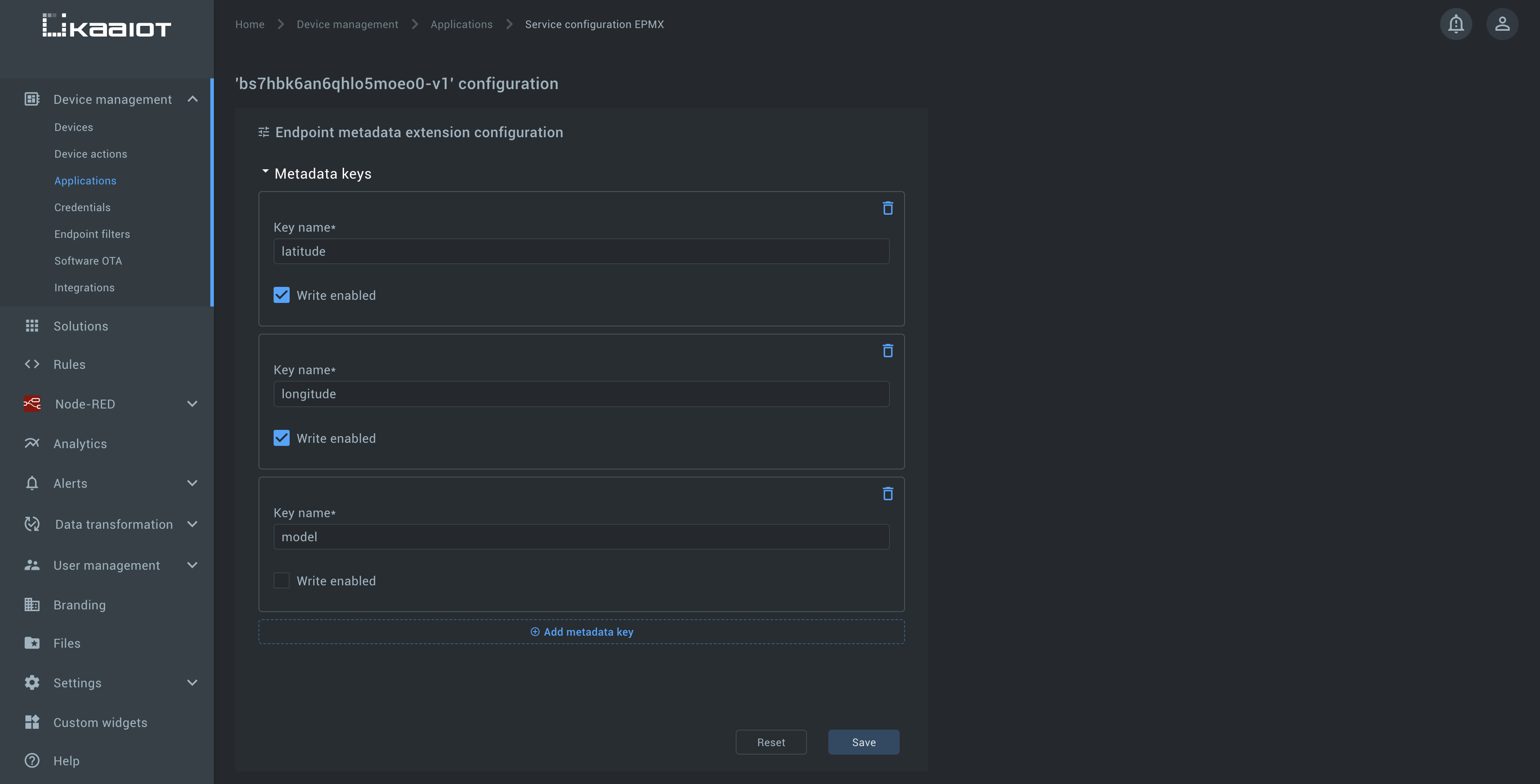 endpoint metadata keys configuration