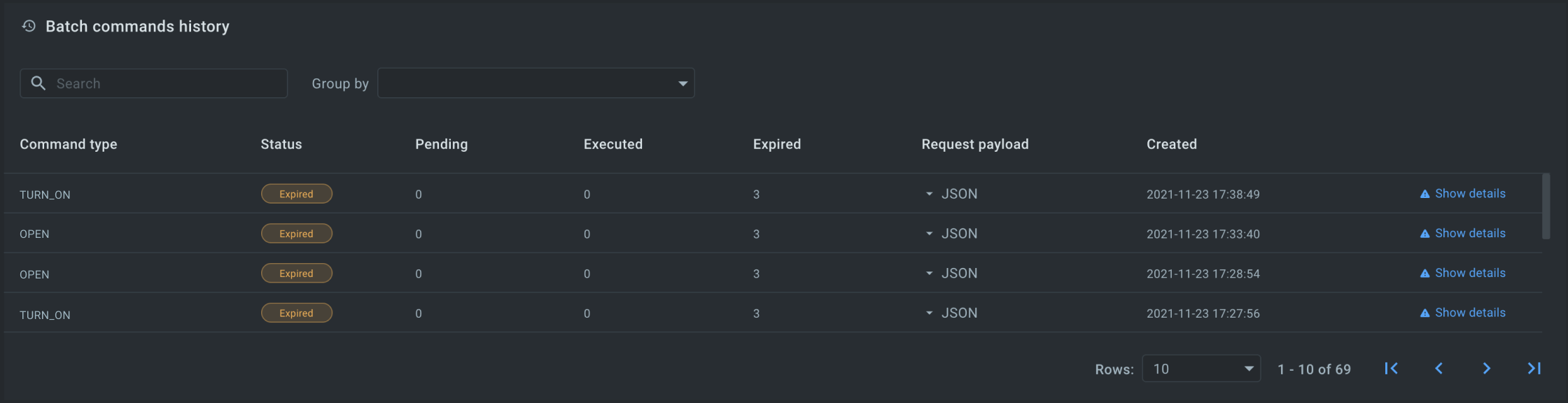 Batch commands history