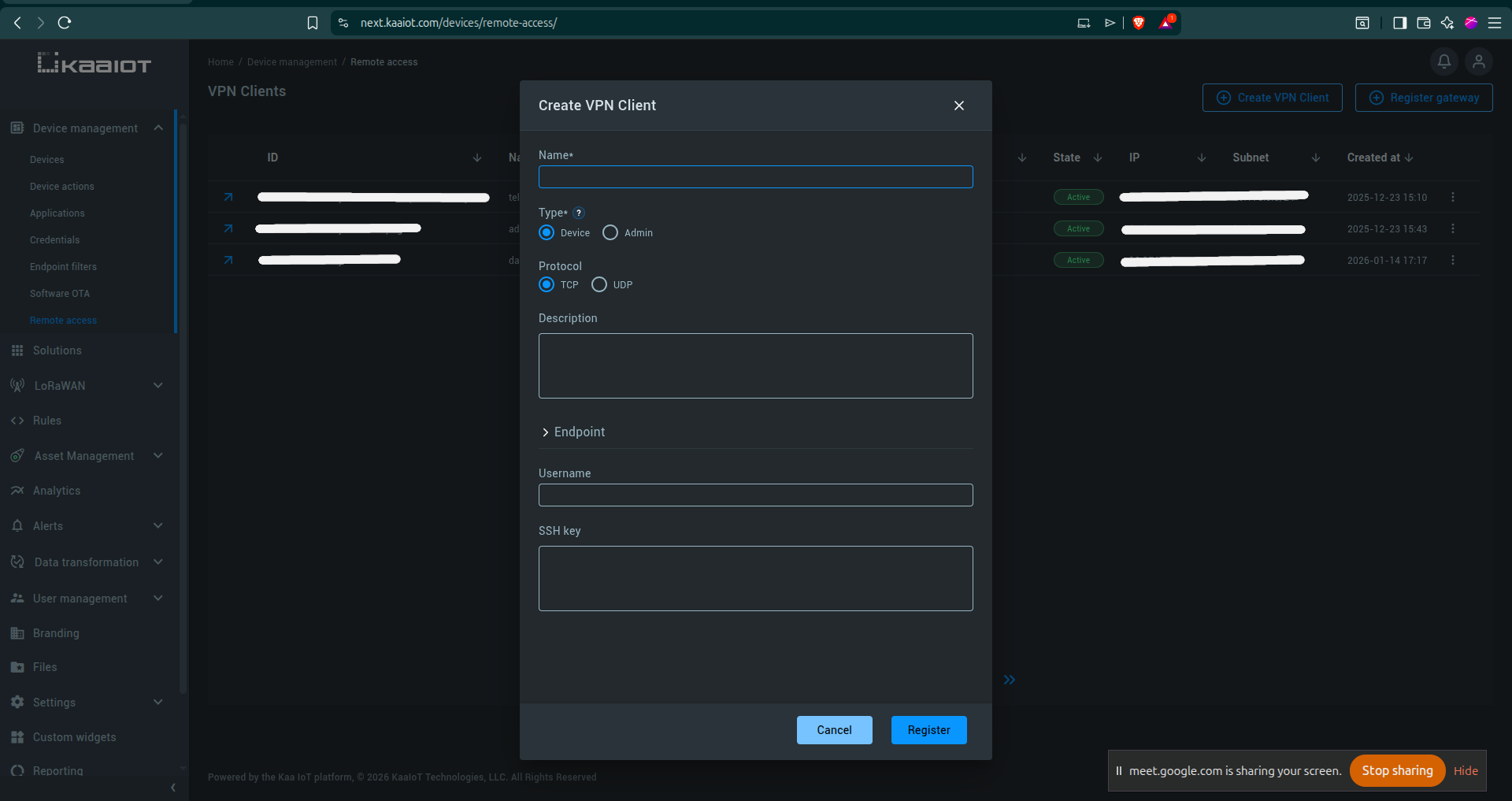 Figure 2: Create VPN Client dialog