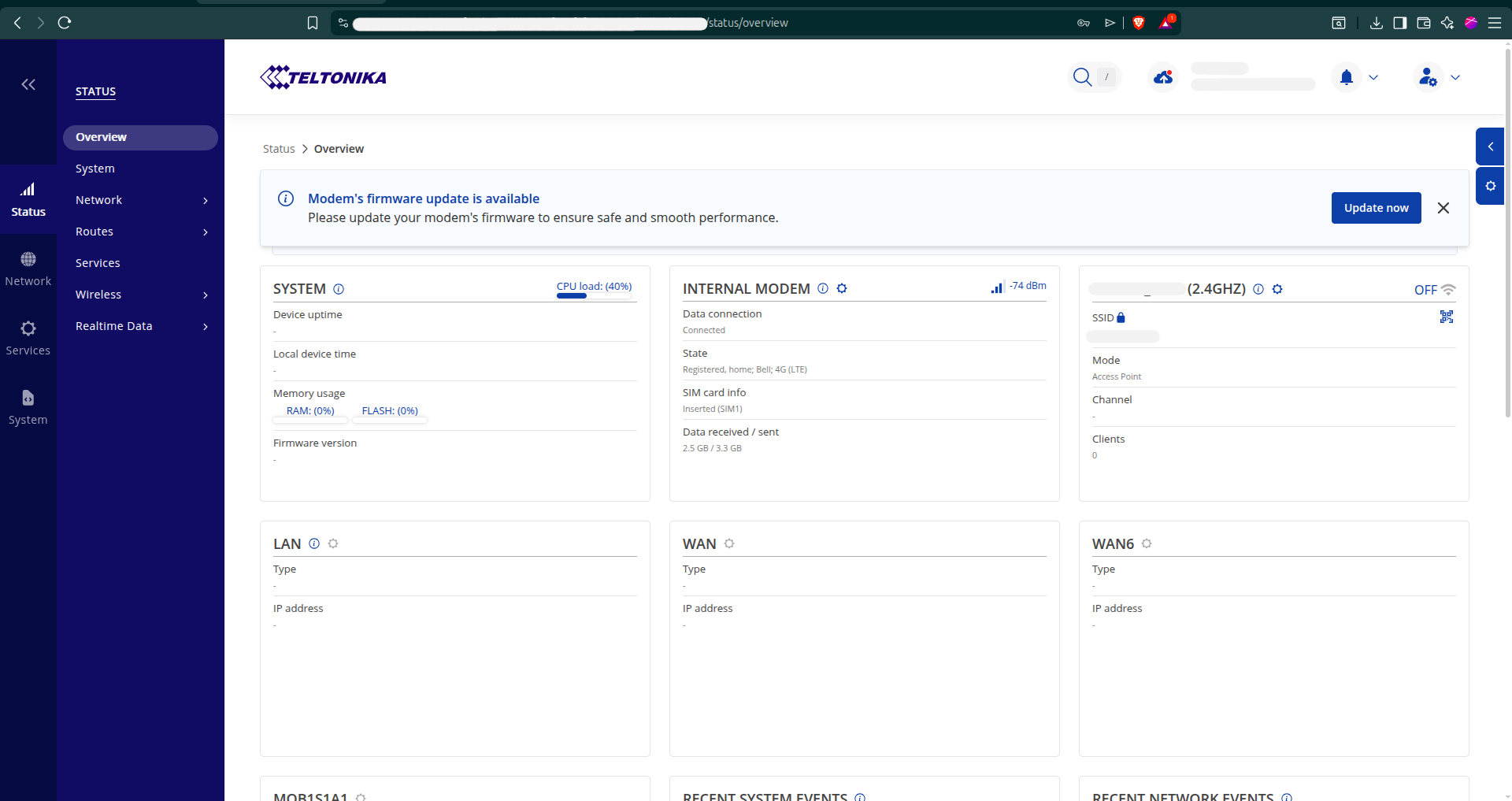Figure 8: Teltonika admin panel accessed remotely via KaaIoT proxy