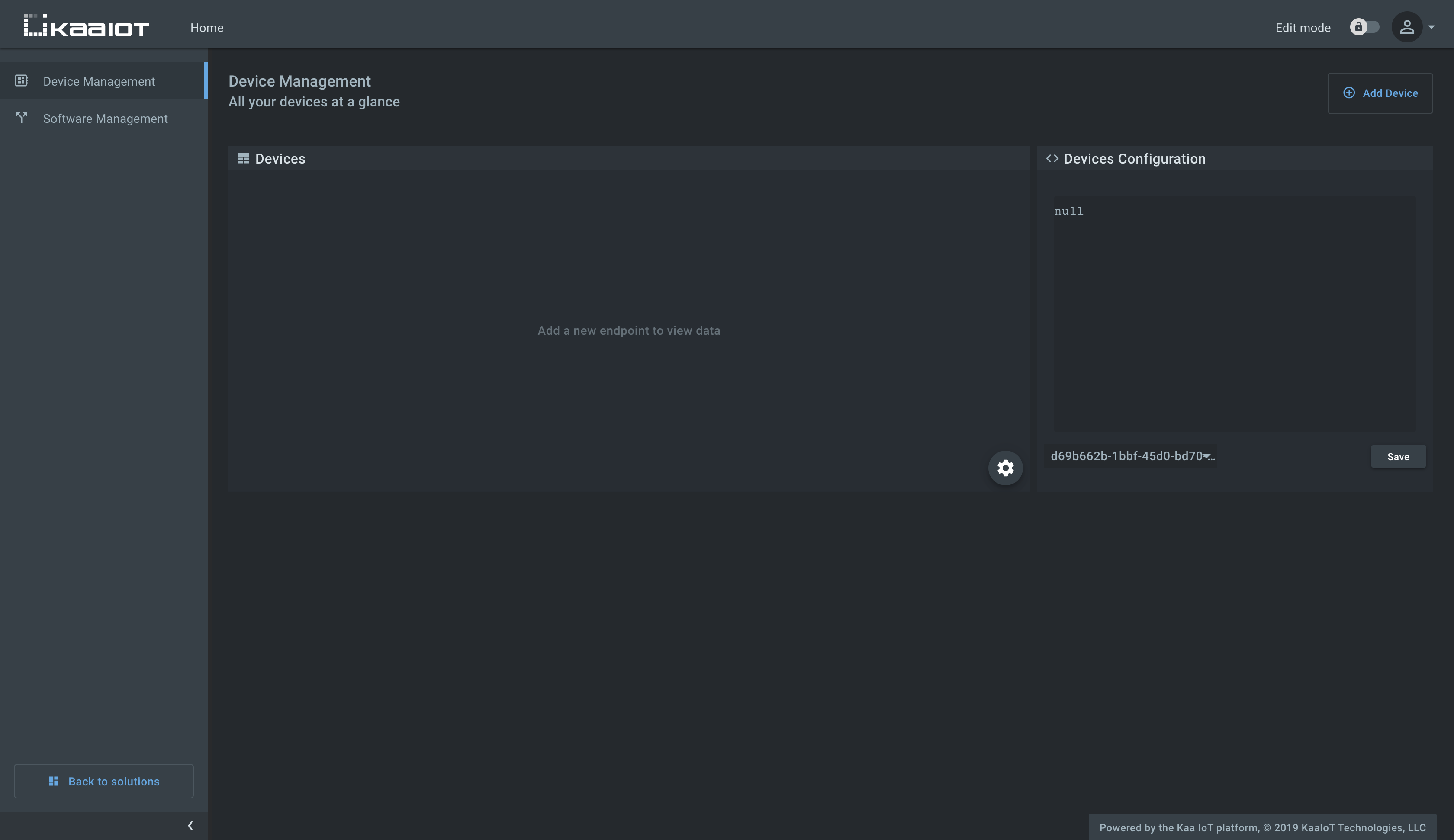 Empty device management dashboard