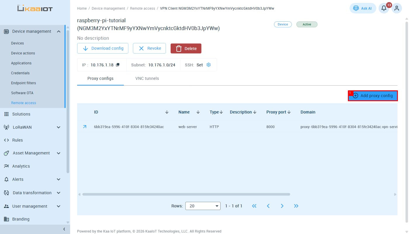 Proxy config created — web-server HTTP 8000