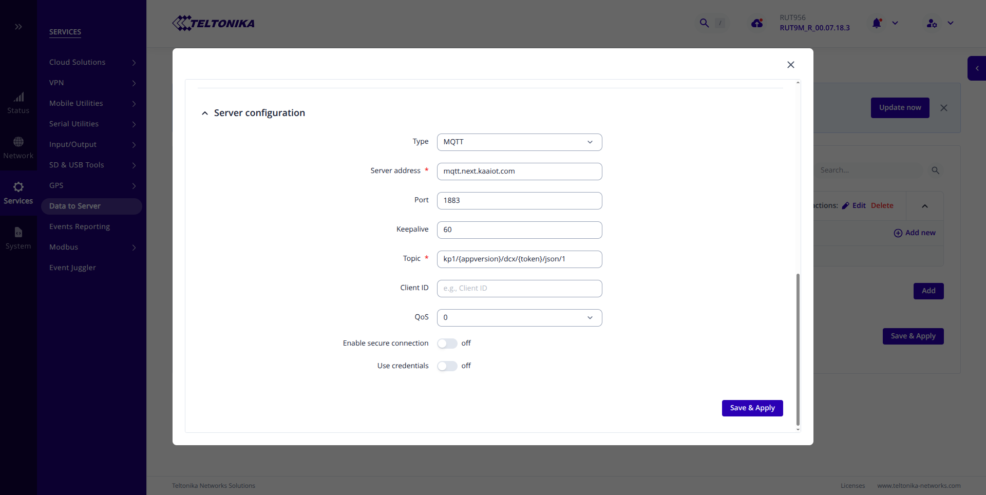 Data to Server MQTT output