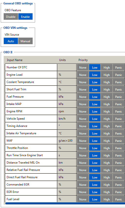 Configure OBD parameters