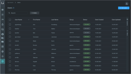 Kaa IAM, Identity and Access Management. User list