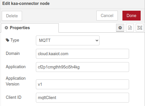 Kaa MQTT Connector node Kaa MQTT Connector node