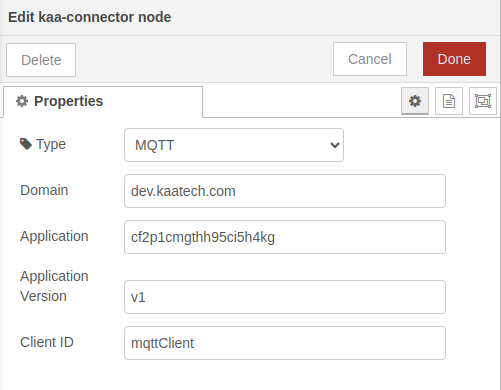 Kaa MQTT Connector node